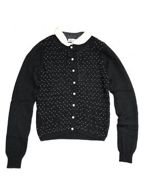 Alannah Hill Black Beaded Cardigan with Contrast Peter Pan Collar  Size 12